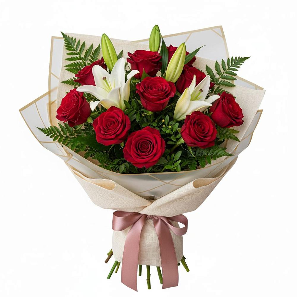 Букет цветов из: Лилии и Розы в Первомайском Алтайского края