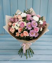 Букет цветов из:  Хризантемы, Розы и Альстромерии в Первомайском Алтайского края