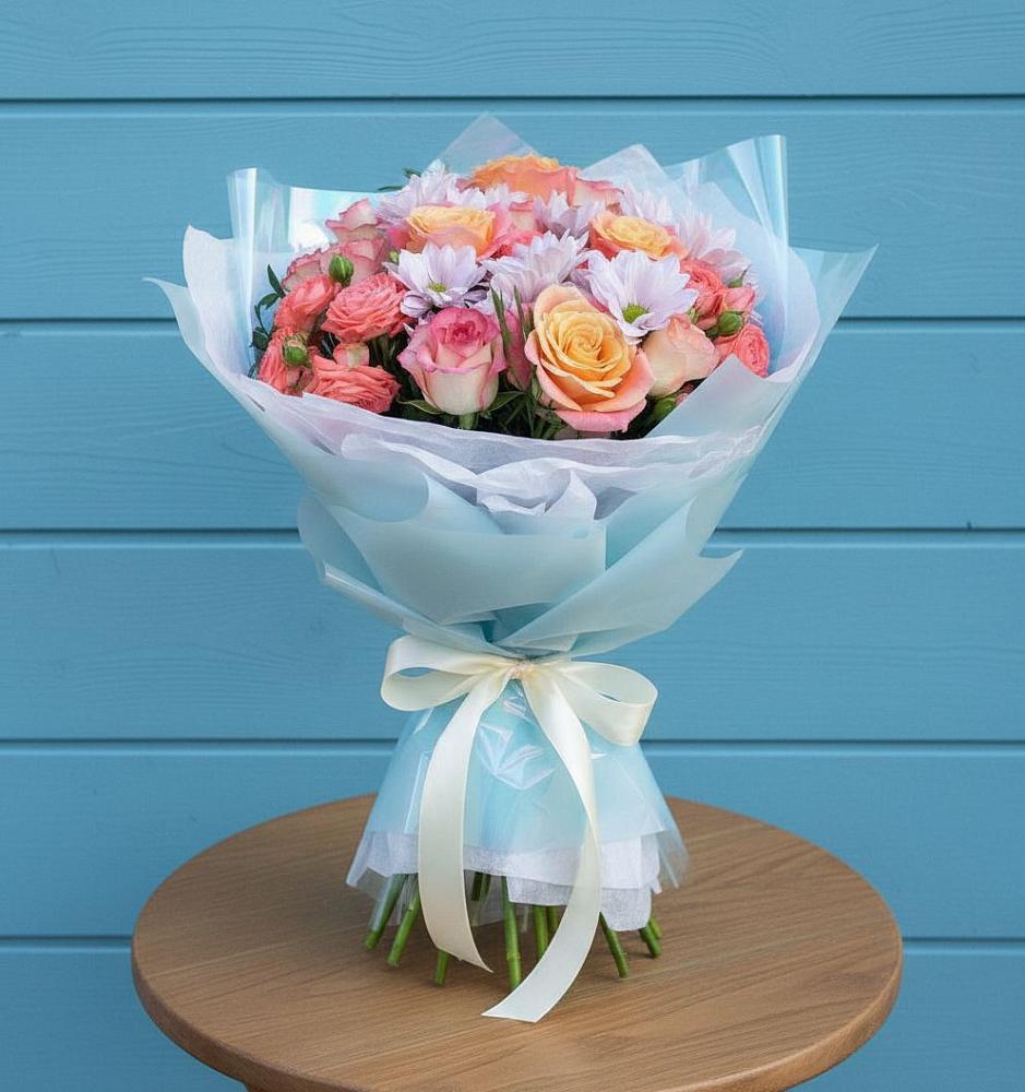 Букет цветов из: Хризантемы и Розы в Первомайском Алтайского края