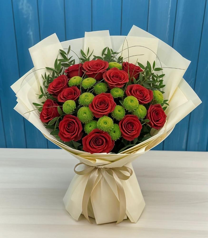 Букет цветов из: Розы и Хризантемы в Первомайском Алтайского края